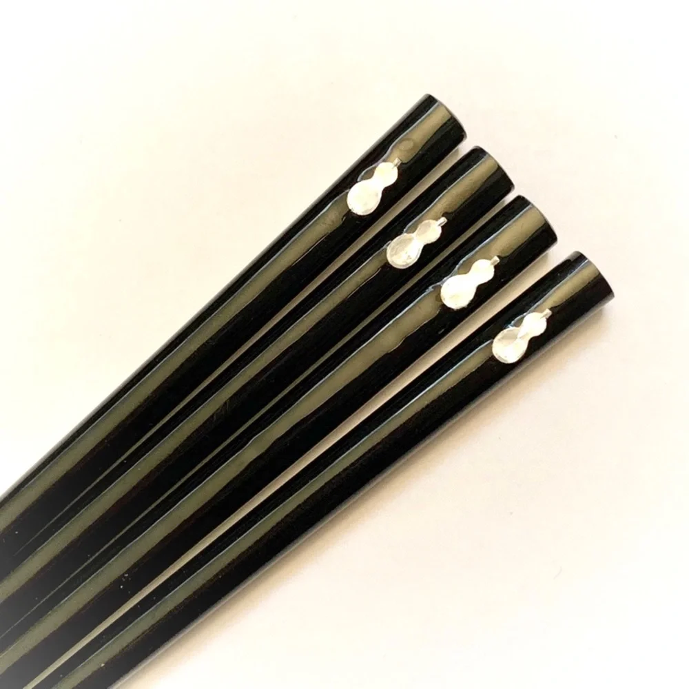 VTG 4 Black Lacquer Iridescent Foil Pear Inlay Chopsticks